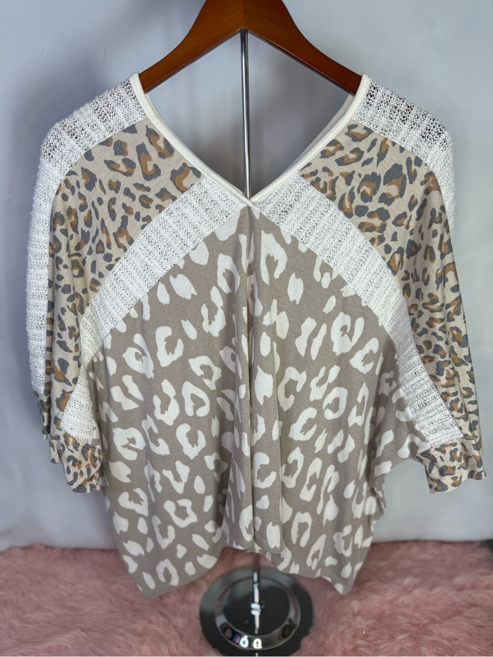 Ces Femme - Neutral Leopard Patchwork V-Neck Top